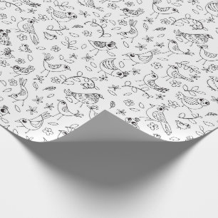 Papier Cadeau Colorez vos propres oiseaux et fleurs lunatiques