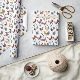 Papier Cadeau Colorful Chickens & Eggs Watercolor Pattern Gift