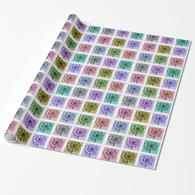 Papier Cadeau Colorful Flower Pop Art Pattern (Déroulé)