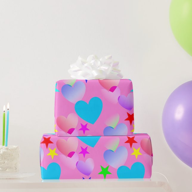 Papier Cadeau Colorful Gliding Hearts 'n Stars Cadeau papier (Cadeaux de fête)