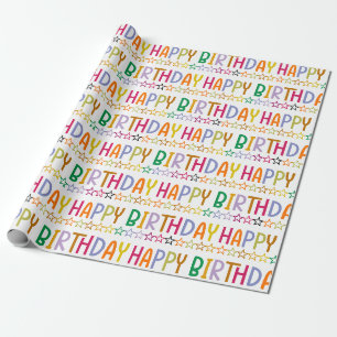 Papier Cadeau Colorful Happy Birthday Texte et étoiles Motif