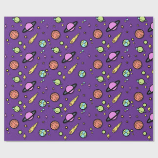 Papier Cadeau Colorful Space Doodle Wrapping Paper | Planets