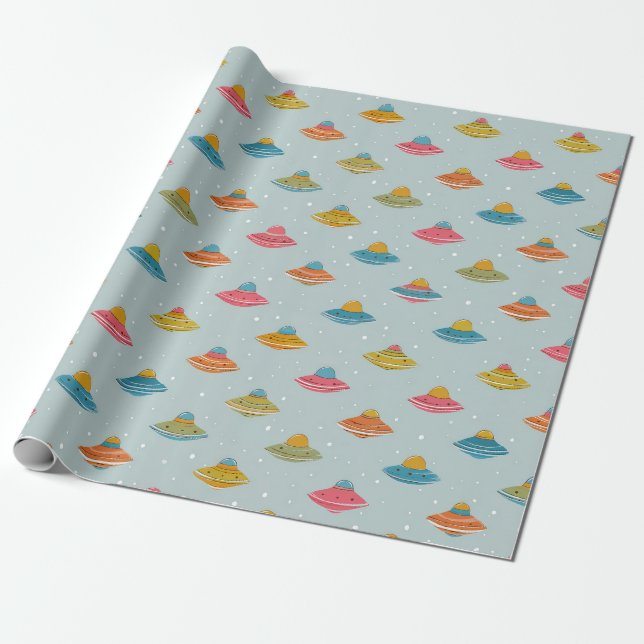 Papier Cadeau Colorful Spaceship Wrapping Paper (Déroulé)