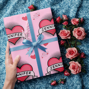 Papier Cadeau Comédie personnalisée style livre cadeaux coeur ro