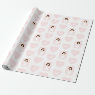 Papier Cadeau Communion Dove Brunette Girl