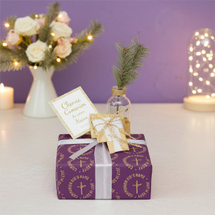 Papier Cadeau Communion magenta rouge or et raisin personnalisé
