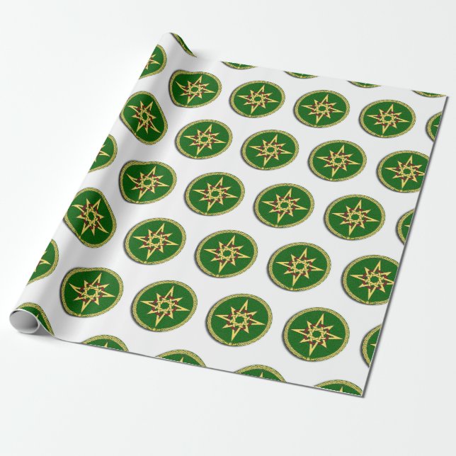 Papier Cadeau Compas de noeud celtique sur Sticker Carré vert (Déroulé)