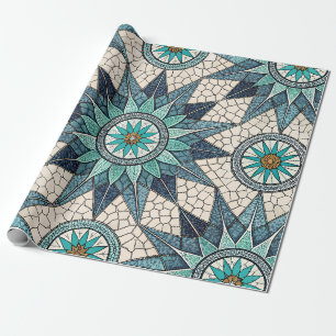 Papier Cadeau Compas Mosaïque Verre Teinté Indigo Sarcelle – Vit