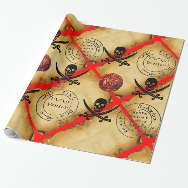 PAPIER CADEAU COMPLEXE ET ÉPÈRES, PIRATES CARTE DU TRÉSOR PARCHE (Déroulé)