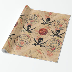 PAPIER CADEAU COMPLEXE ET ÉPÈRES, PIRATES CARTE DU TRÉSOR PARCHE