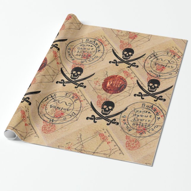 PAPIER CADEAU COMPLEXE ET ÉPÈRES, PIRATES CARTE DU TRÉSOR PARCHE (Déroulé)