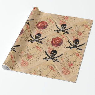 PAPIER CADEAU COMPLEXE ET ÉPÈRES, PIRATES CARTE DU TRÉSOR PARCHE