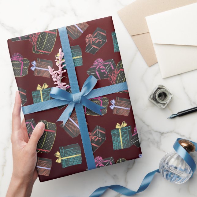 Papier Cadeau con dibujo de cajas de regalos (Cadeaux)