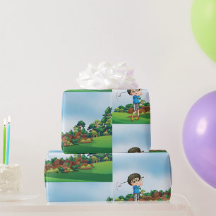 Papier Cadeau Conception amusante de golf pour garçon avec dessi
