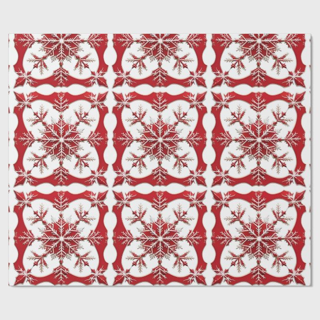 Papier Cadeau Conception complexe du flocon de neige rouge (Plat)