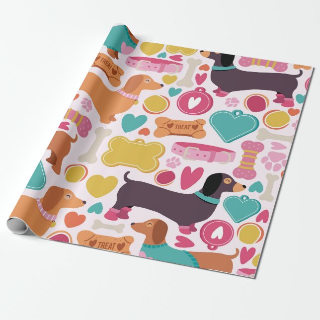 Papier Cadeau Conception Dachshund joueuse (Déroulé)