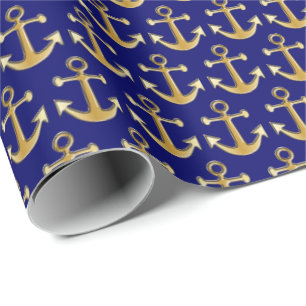 Papier Cadeau Conception d'Ancre de bleu marine d'or et