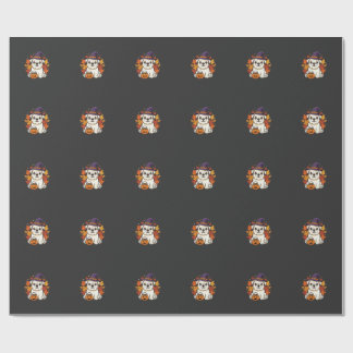 Papier Cadeau Conception de chien de citrouille d'Halloween de B