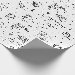 Papier Cadeau Conception de doodles de mariage personnalisable