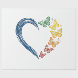 Papier Cadeau Conception de gravure vintage papillon arc-en-ciel