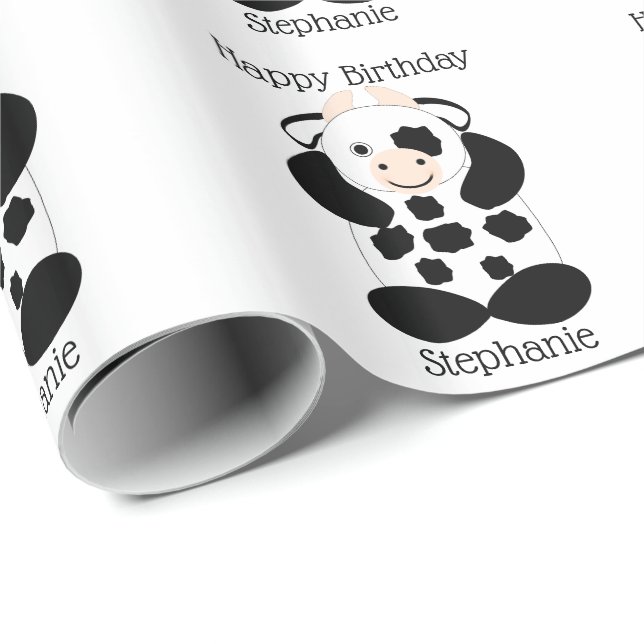 Papier Cadeau Conception de la vache Anniversaire (Coin rond)