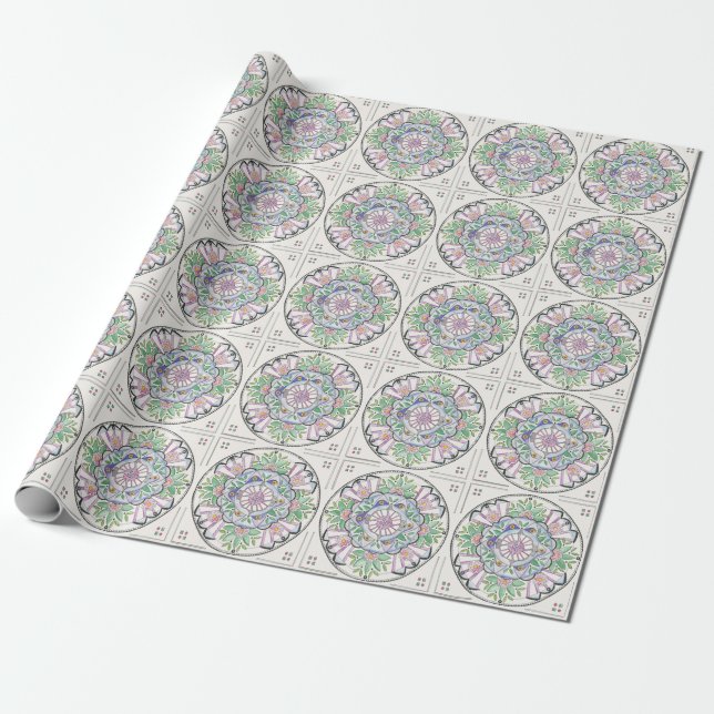 Papier Cadeau Conception de Mandala Floribunda sur papier d'emba (Déroulé)