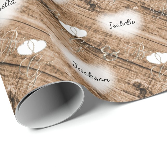 Papier Cadeau Conception de Mariage en bois Brown rustique (Coin rond)