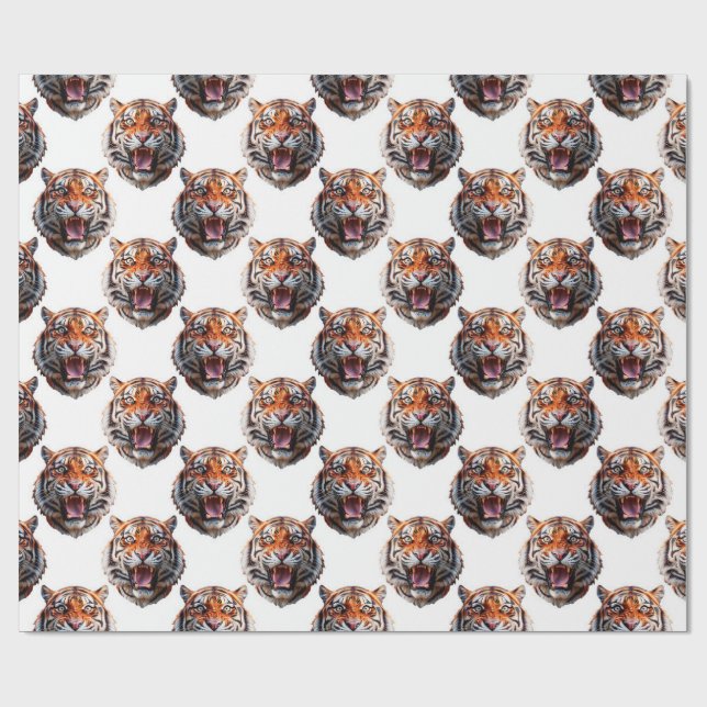 Papier Cadeau Conception de motif tête de tigre - Blanc   (Plat)