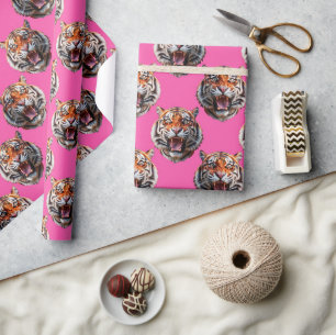 Papier Cadeau Conception de motif tête de tigre rose