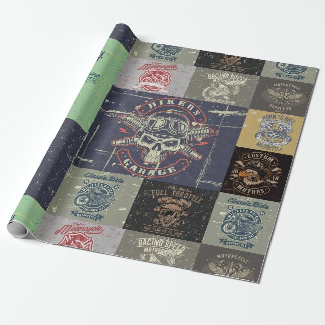 Papier Cadeau Conception de moto rétro (Déroulé)