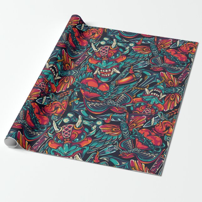 Papier Cadeau Conception de tatouage rétro (Déroulé)