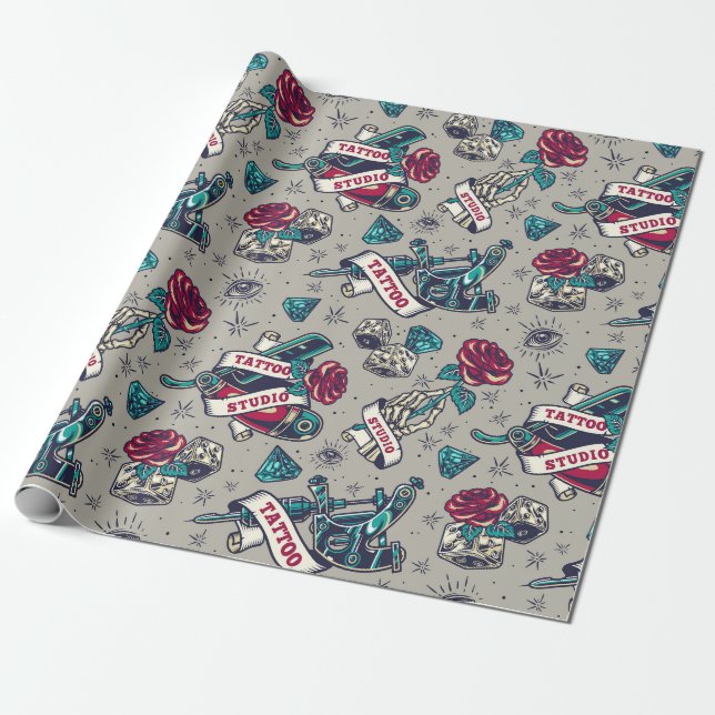 Papier Cadeau Conception de tatouage rétro (Déroulé)