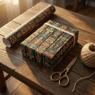 Papier Cadeau Conception de totems et de plumes amérindiens