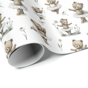 Papier Cadeau Conception d'ours ballerine à l'aquarelle mignonne