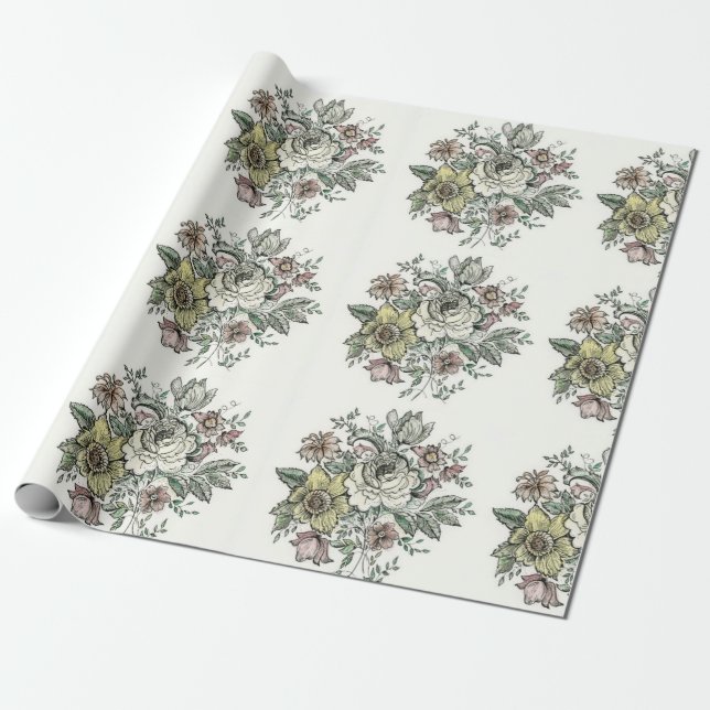Papier Cadeau Conception Floraison sur papier d'emballage (Déroulé)