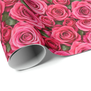Papier Cadeau Conception florale botanique de roses roses fuchsi