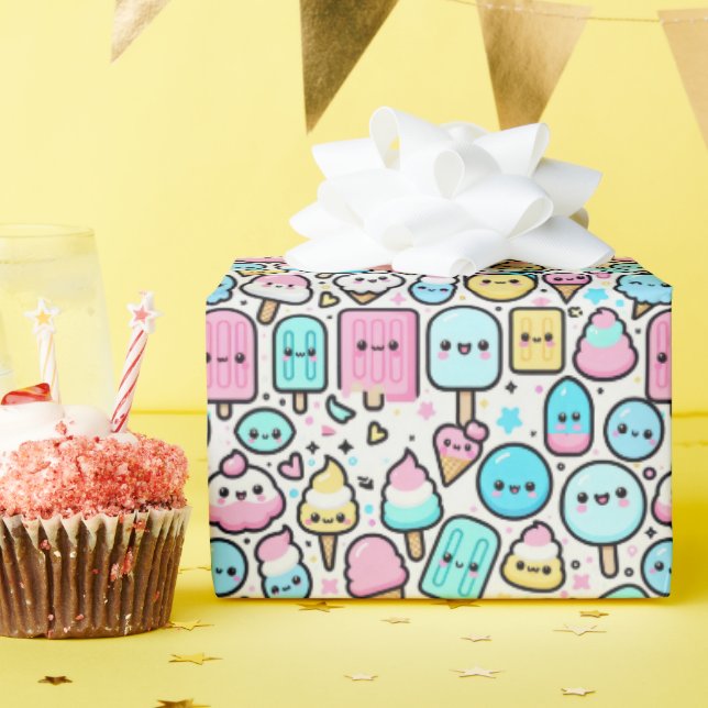 Papier Cadeau Cone de crème glacée et gribouillis (Fête d'anniversaire)