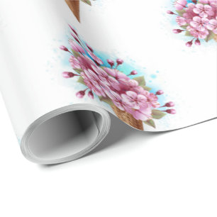 Papier Cadeau Cône de gaufre glacé Sakura rose