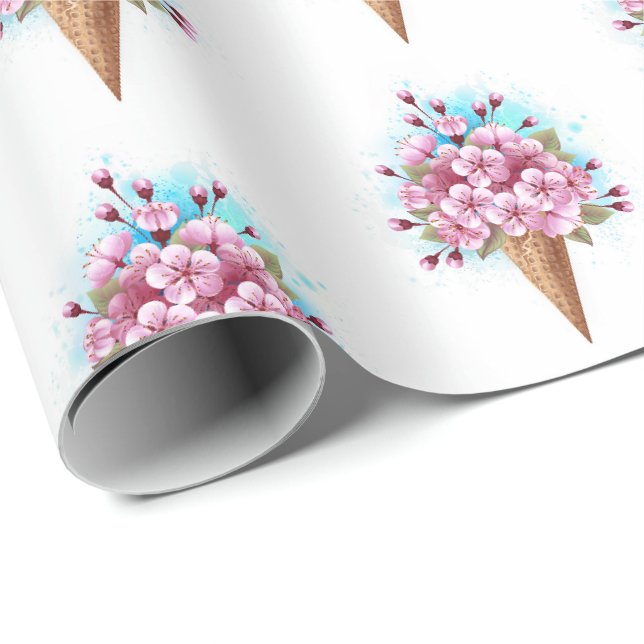 Papier Cadeau Cône rose Sakura crème glacée gaufre (Coin rond)