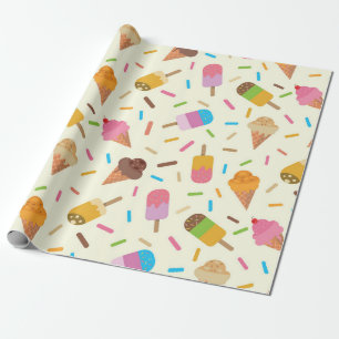 Papier Cadeau Cônes de crème glacée et Popsicles avec arroses