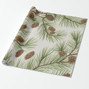 Papier Cadeau Cônes de pin et branches de Noël tendance