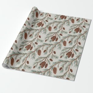 Papier Cadeau Cônes de pin et branches de Noël tendance