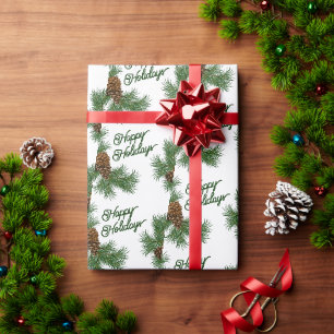 Papier Cadeau Cônes de pin saisonniers classiques Vœux de joyeus
