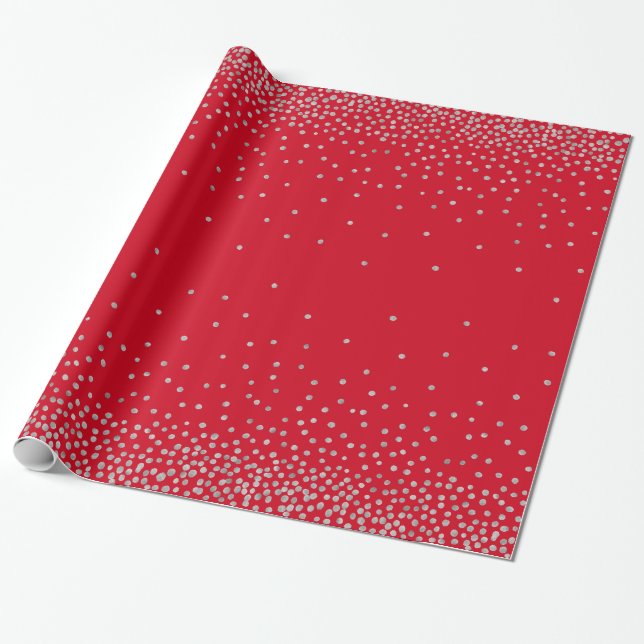 Papier Cadeau Confetti d'argent sur Cherry rouge style vacances (Déroulé)