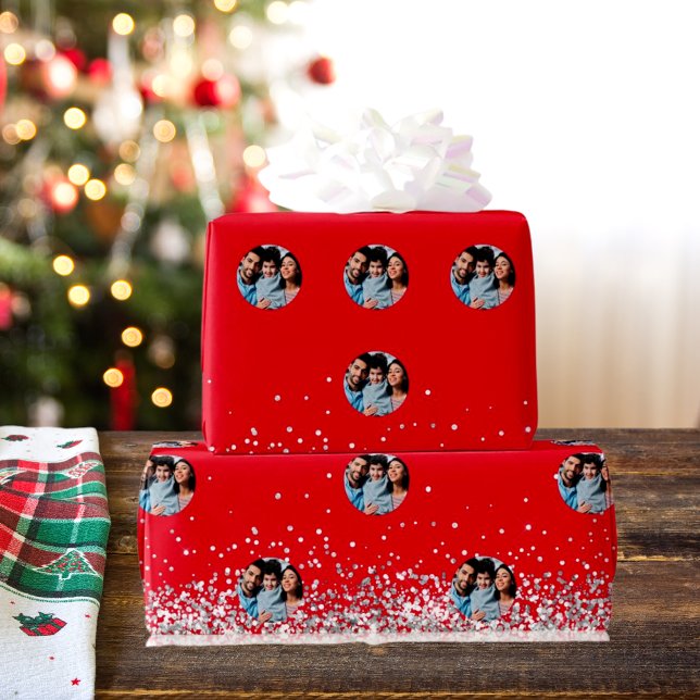 Papier Cadeau confetti de la photo en argent rouge de Noël (Créateur téléchargé)