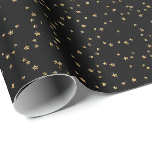 Papier Cadeau Confetti étoiles dorées parties scintillant brilla
