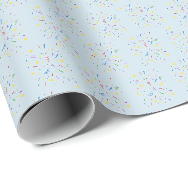 Papier Cadeau Confettis Bleus 1er Anniversaire (Coin rond)