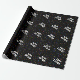 Papier Cadeau Confettis en arc-en-ciel noir Joyeux Anniversaire