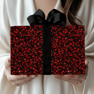Papier Cadeau Confettis rouges élégants sur fond noir pailleté
