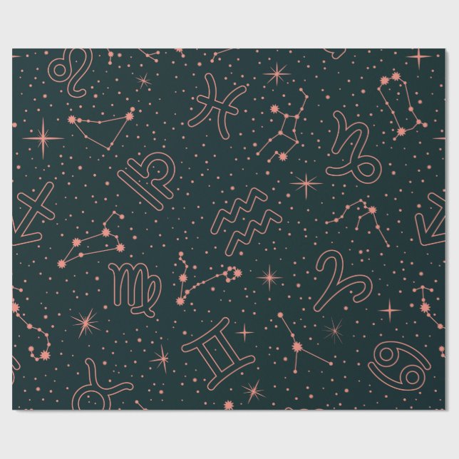 Papier Cadeau Constellations Zodiaques Élégantes & Symboles d'As (Plat)